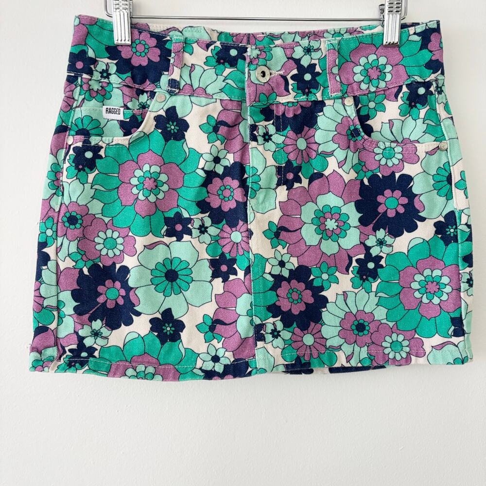 Ragged Jeans Retro 70's Floral Denim Mini Skirt Womens' Size 28/29